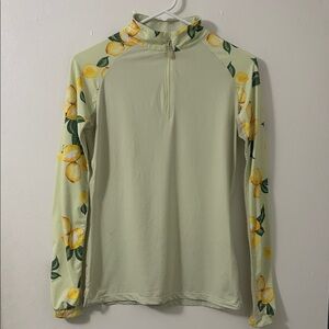 Lemon Print Long Sleeve Top with Half-Zip